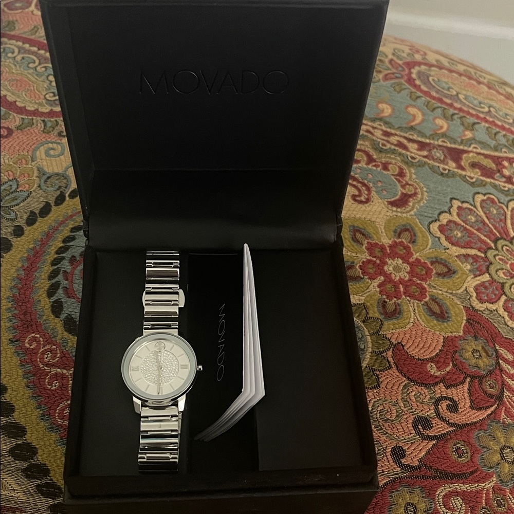 Movado Silver Timepiece with Crystal Accents - Picture 8 of 8